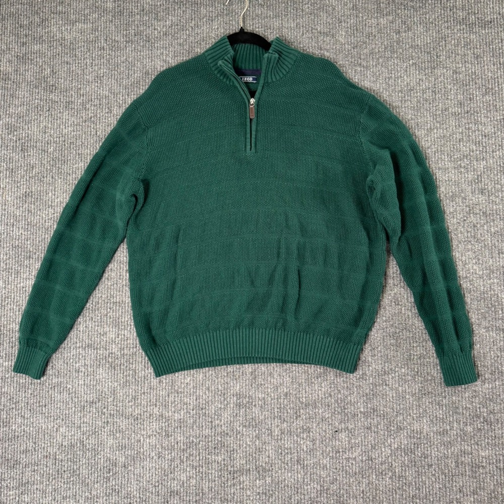 VTG IZOD Mens XL Green Chunky Quarter Zip Sweater 90s Y2K Preppy Grandpacore